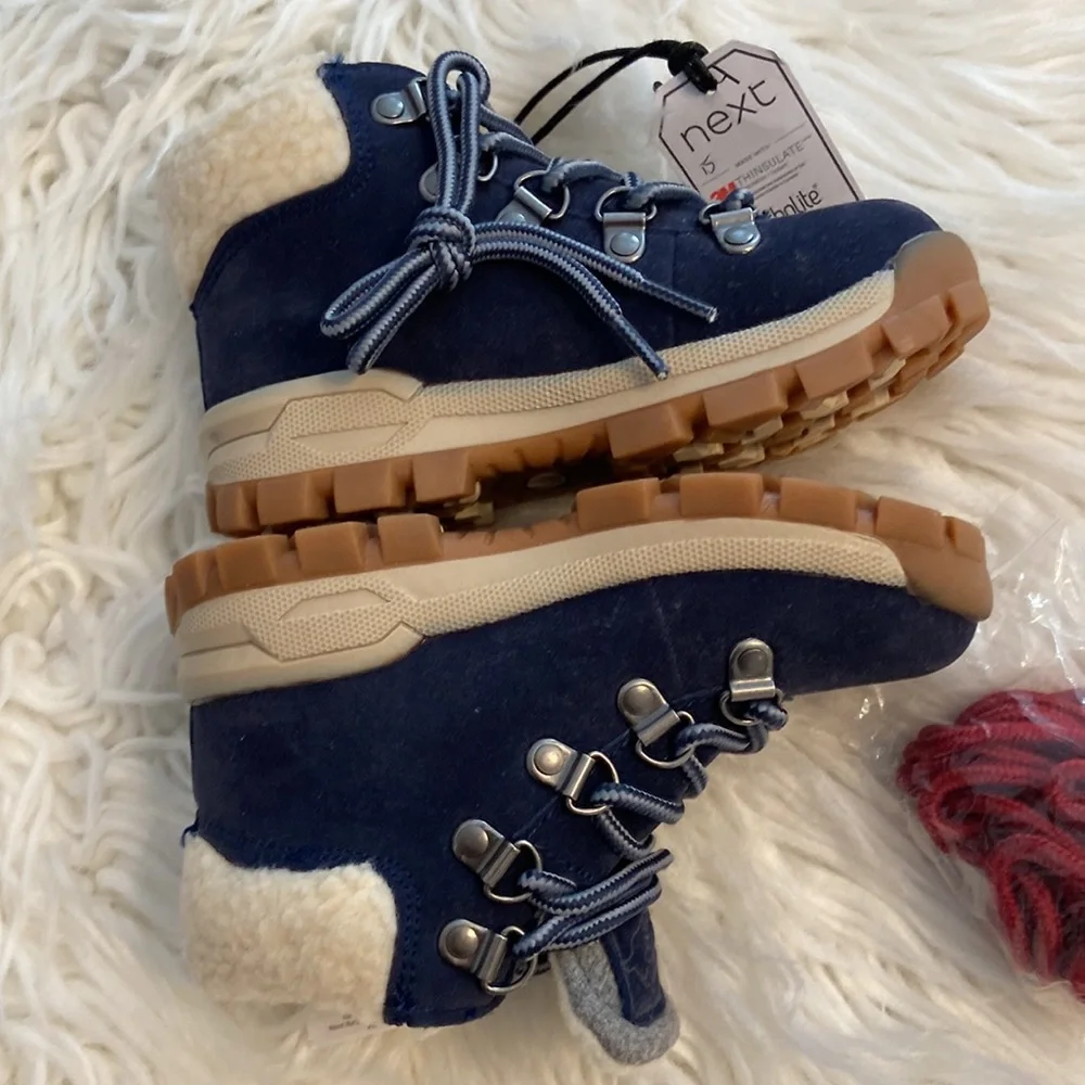 Next Blue and Tan Hiking Boots with Cozy Lining brand from U.K. see all photos